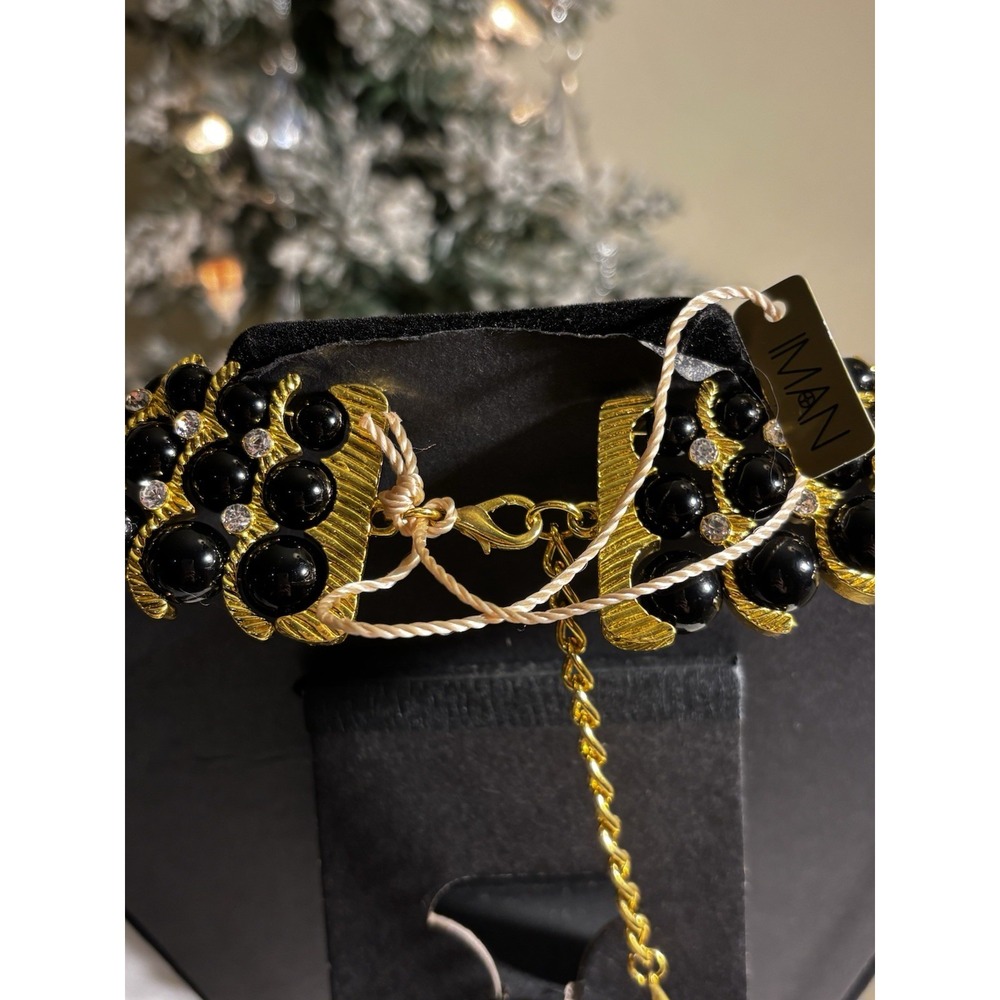 IMAN Rhinestone Collar Necklace Egyptian Style Beaded Gold Plated NWT Adjustable - Picture 5 of 7